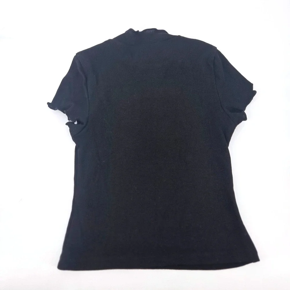 Mia Joy by Joyfolie Black Ribbed Mock Neck‎ Lettuce Edge Top Girls Size 7